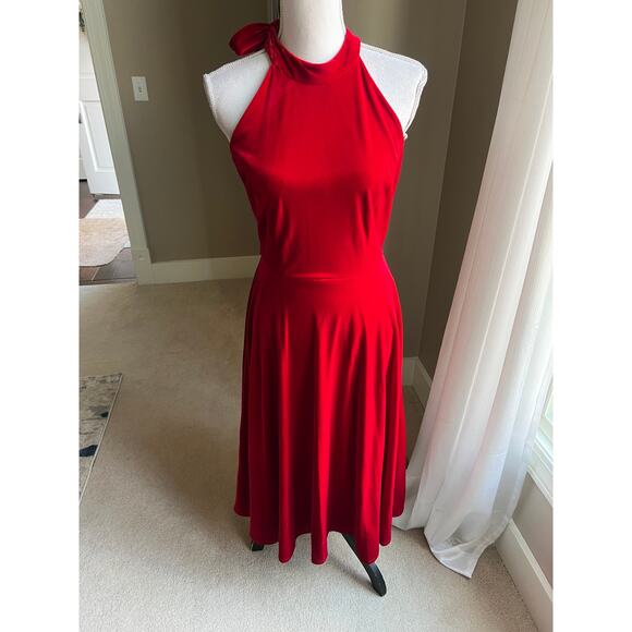 NWT Maison Tara red velvet halter fit & flare dress size 14 - Picture 4 of 9